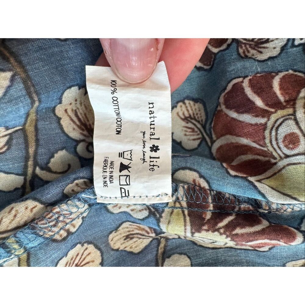 Natural Life Blue Floral Block Print Boho Tiered V-Neck Tunic Dress XL Sundress - Picture 6 of 6